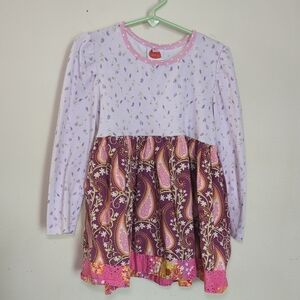 G&G Boutique Floral and Paisley Mixed Pattern Dress with Ruffle Hem Girls Size 5